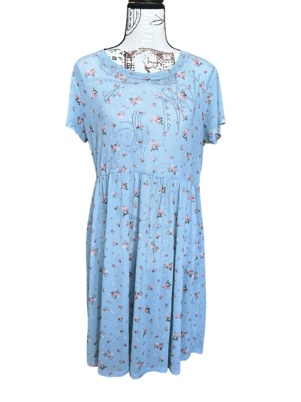 Ultra Flirt light blue floral sheer babydoll dress size medium - Picture 1 of 7
